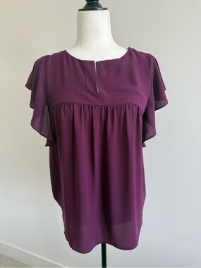 LOFT Plum Flutter-Sleeve Blouse